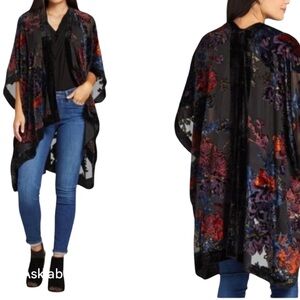 Michael Stars Evereve Floral Velvet Burnout Kimono Ruana in Black One Size Boho